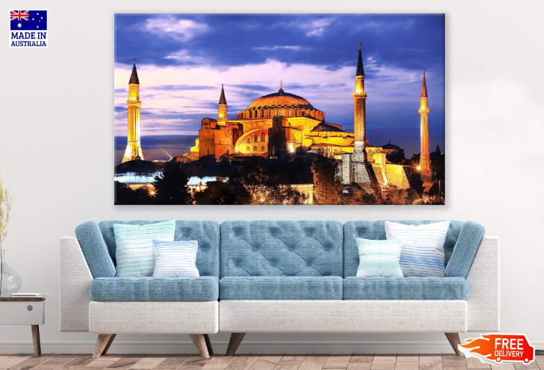 Hagia Sophia with Lantern Light on Blue Sky Print 100% Australian Made