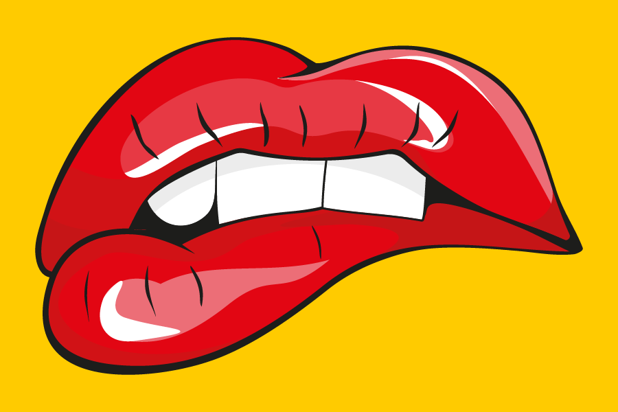 Biting Red Lip On Yellow Background Vector Art Print 100% Australian Made