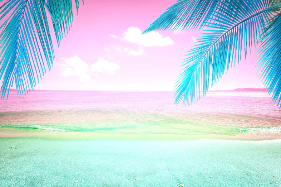 Palm Leaves near Pink Sea Scenery View Photograph Print 100% Australian Made