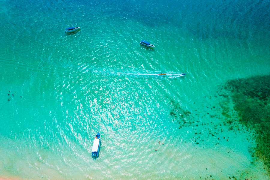 Bella Home Boats on Island Sea Aerial View Print Canvas Ready to hang