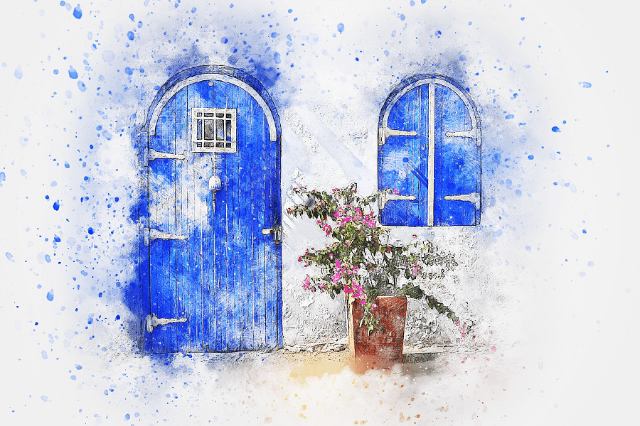 Door & Window with Flower Vase Abstract Painting Print 100% Australian Made