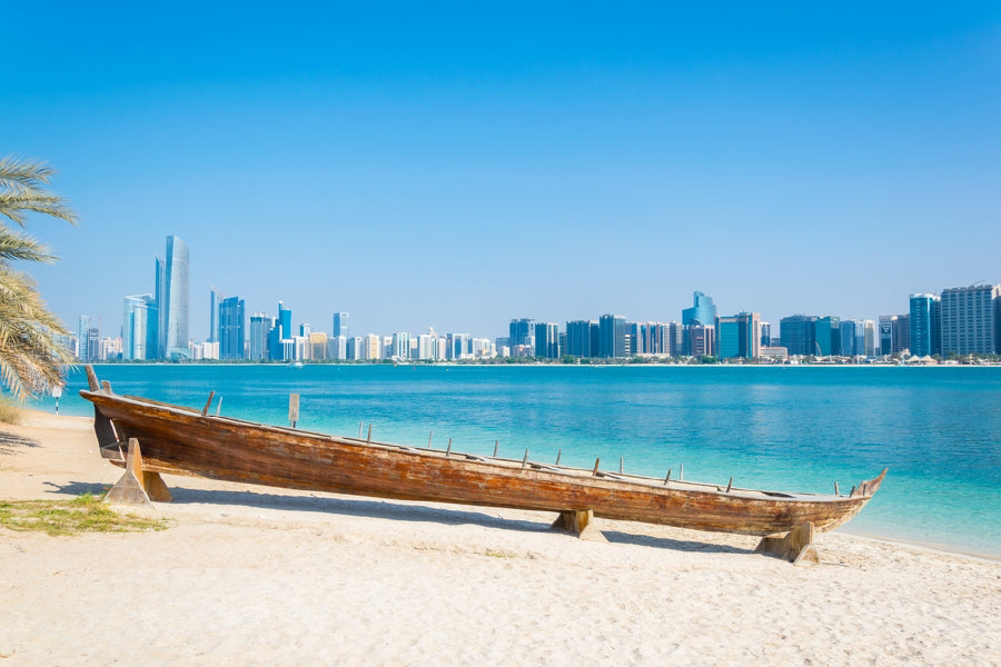 Wooden Boat near Sea Photograph Abu Dhabi Print 100% Australian Made