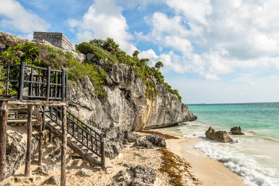 Bella Home Caribbean Beach at Mayan Ruins Print Canvas Ready to hang