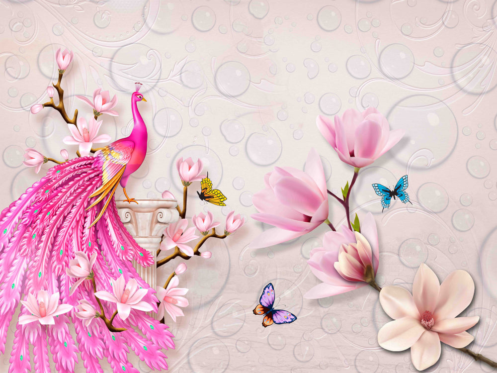 Peacock & Flowers 3D Design Home Decor Premium Quality Poster Print Choose Your Sizes