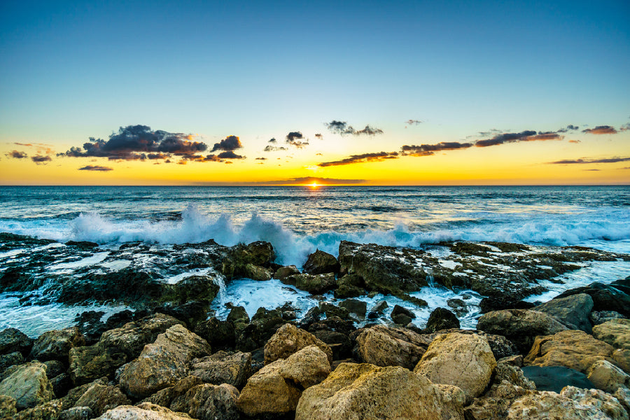 Rocky Hawaiian Sea Sunset Photograph Oahu Home Decor Premium Quality Poster Print Choose Your Sizes