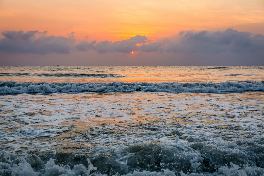 Seascape with Splash Wave Sea Sunset Scenery Print 100% Australian Made