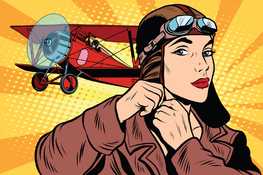 Plane & Female Pilot Illustration Print 100% Australian Made