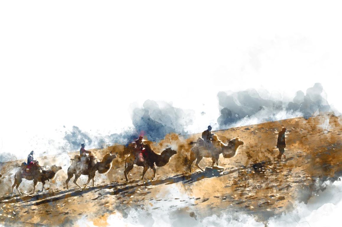 Camles Walking on Desert Painting Home Decor Premium Quality Poster Print Choose Your Sizes