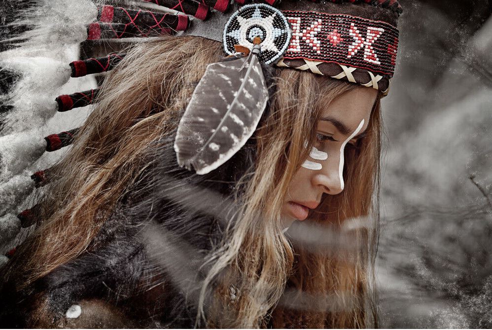 Indian Girl with Feather Headdress Closeup Photograph Home Decor Premium Quality Poster Print Choose Your Sizes