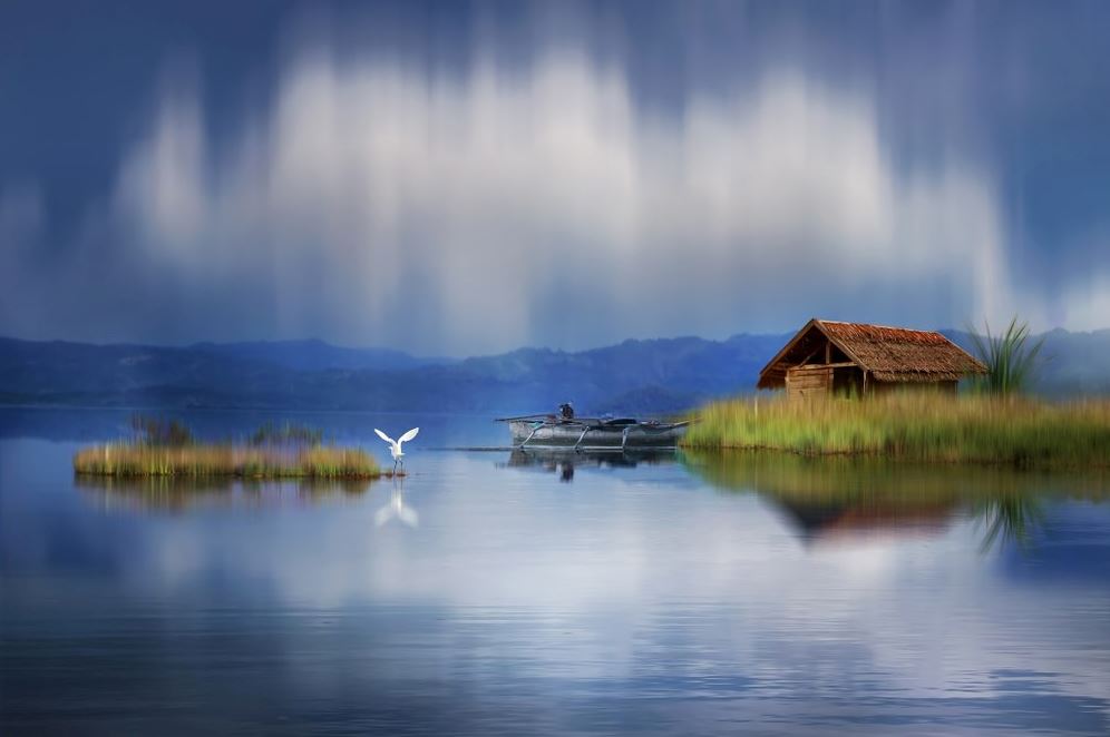 House & Boat Near a Lake Photograph Print 100% Australian Made