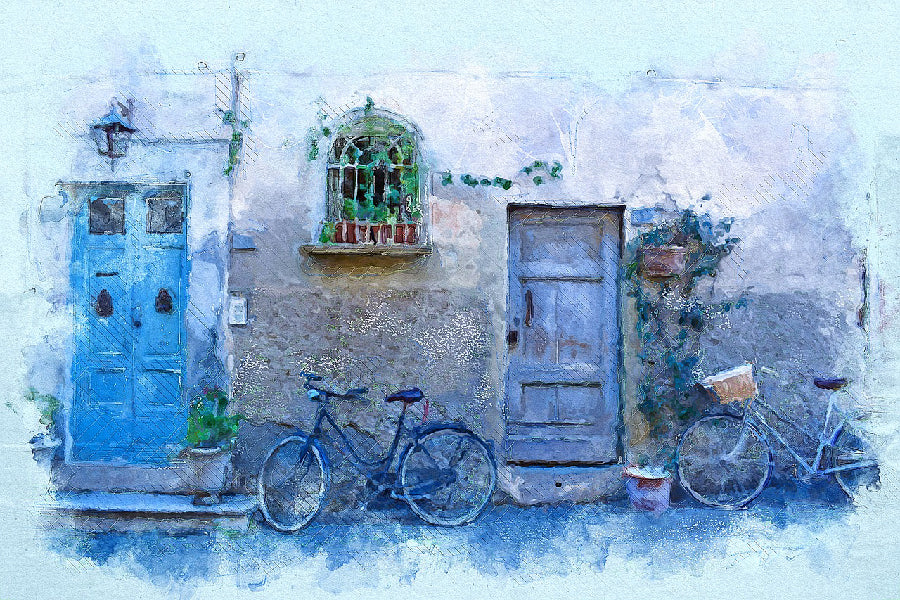 House with Bicyle Watercolor Painting Print 100% Australian Made