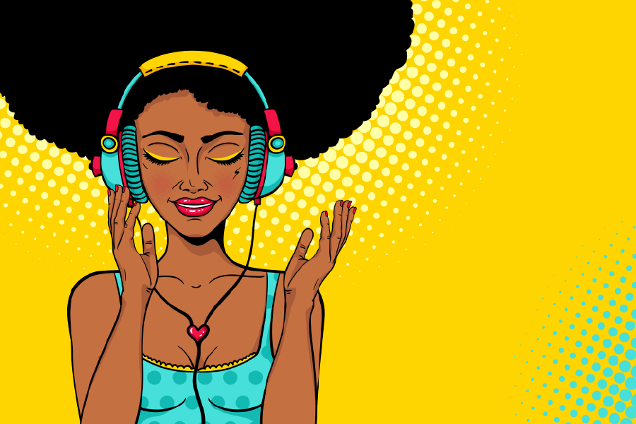 African Girl With Head Phones Illustration Print 100% Australian Made