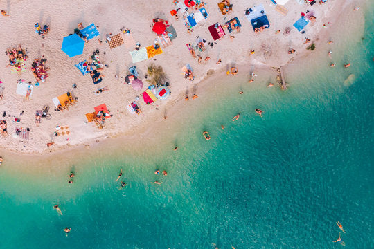 Sea & Tourists Aerial View Print 100% Australian Made