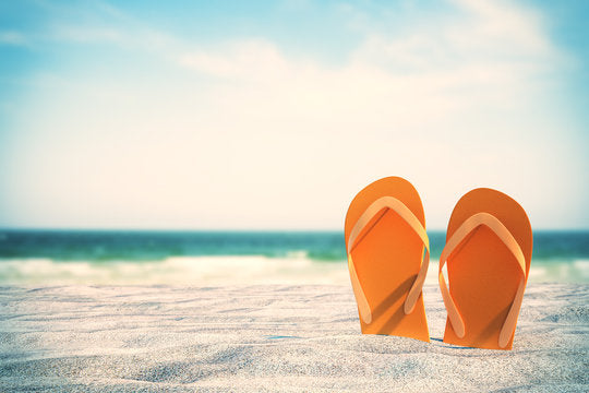 Slippers on Beach Photograph Home Decor Premium Quality Poster Print Choose Your Sizes
