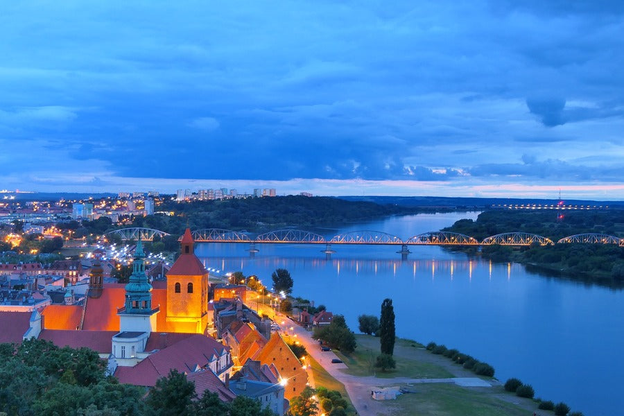 Grudziadz & The Vistula River Night View Photograph Print 100% Australian Made