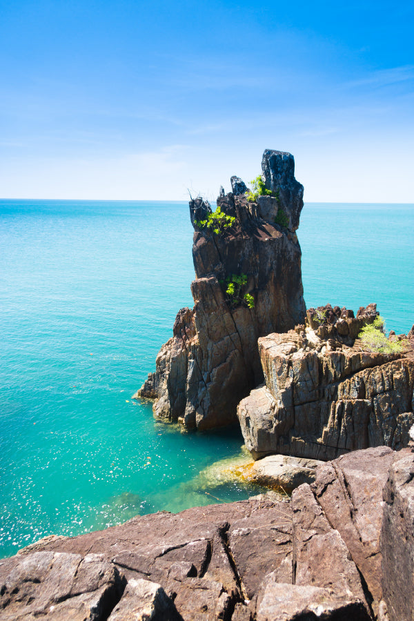 Sea Rocks in Island with Blue Sky View Print 100% Australian Made