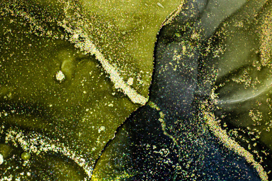 Dark Green & Gold Fluid Abstract Design Print 100% Australian Made