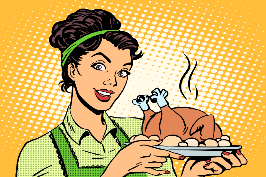 Girl Holding Baked Chicken Plate Illustration Print 100% Australian Made