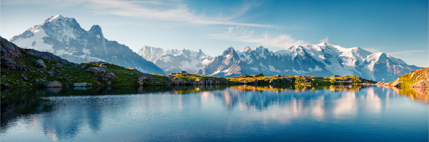 Panoramic Canvas Snow Mountains Lake Scenery Photograph High Quality 100% Australian Made Wall Canvas Print Ready to Hang