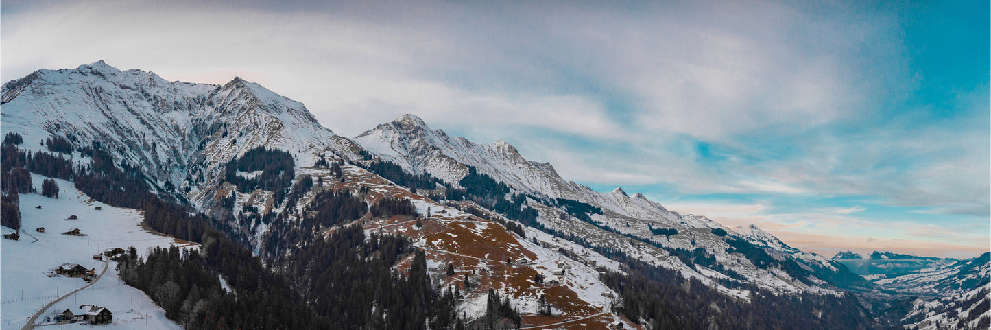 Panoramic Canvas Adelboden Lenk Snow Hill Photograph High Quality 100% Australian Made Wall Canvas Print Ready to Hang