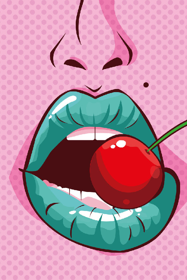Girl Biting a Cherry Illustration Print 100% Australian Made