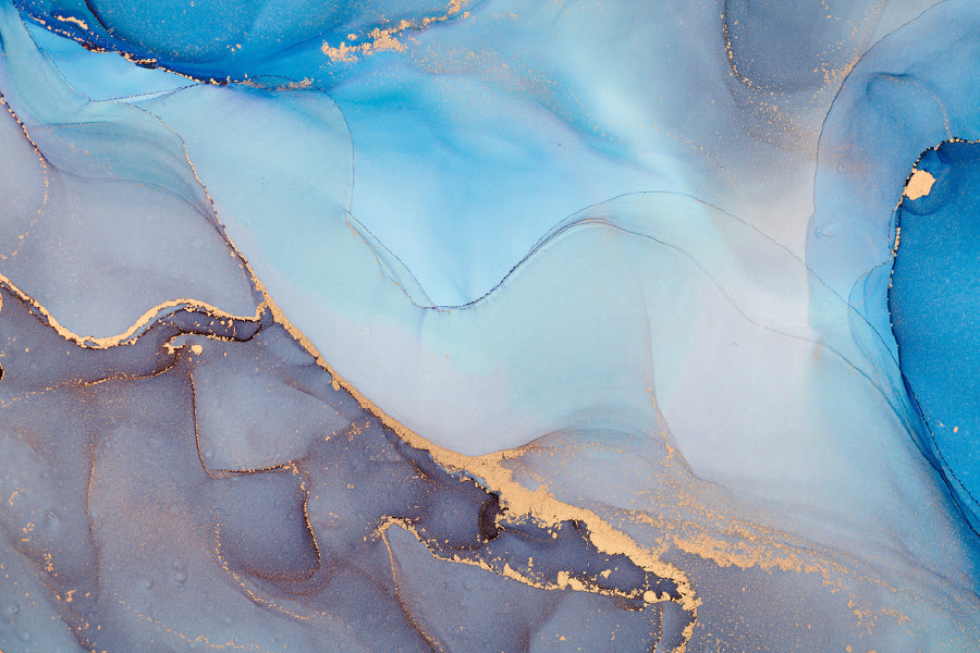 Grey Blue & Gold Fluid Abstract Design Print 100% Australian Made