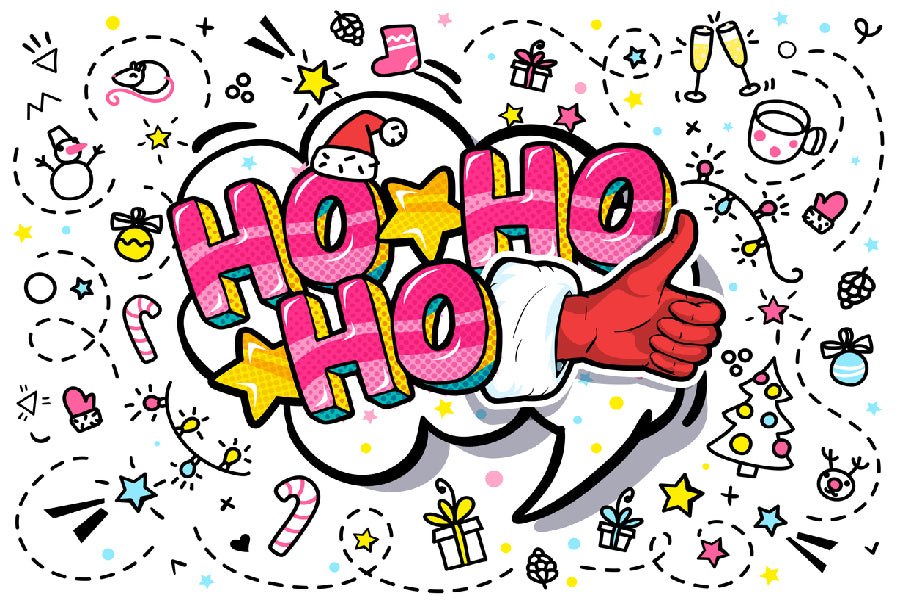 HO HO HO Quote & Abstract Shapes Illustration Print 100% Australian Made