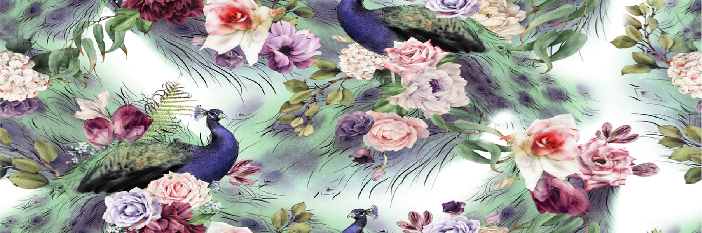 Panoramic Canvas Colorful Peacocks & Flowers Abstract Design High Quality 100% Australian Made Wall Canvas Print Ready to Hang
