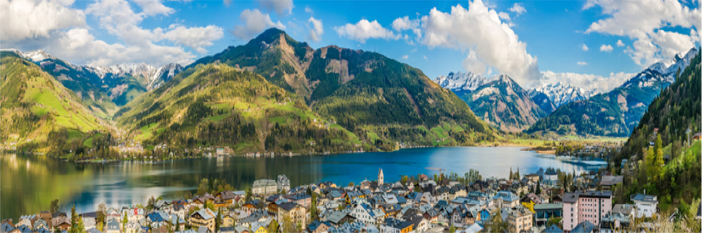 Panoramic Canvas Mountain & City Lake View Photograph High Quality 100% Australian Made Wall Canvas Print Ready to Hang
