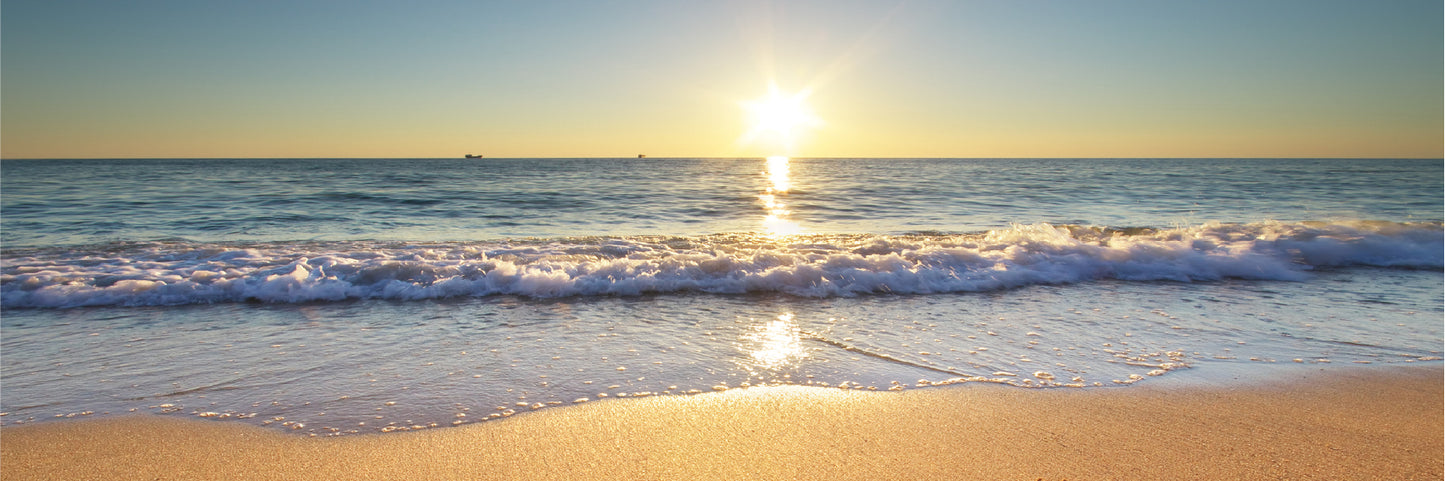 Panoramic Canvas Seashore Wave Sunset View Photograph High Quality 100% Australian Made Wall Canvas Print Ready to Hang