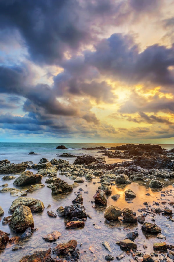 Sunset on Rocky Beach Scenery View Print 100% Australian Made