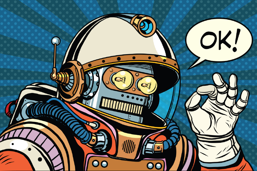 Robot Astronaut Gesture Ok Illustration Print 100% Australian Made