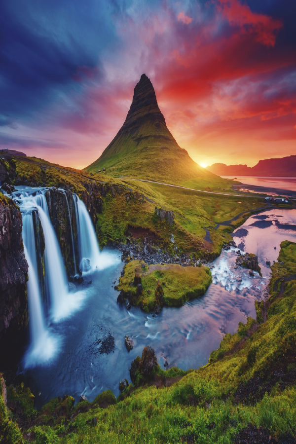 Mountain & Waterfall Sunset Photograph Print 100% Australian Made