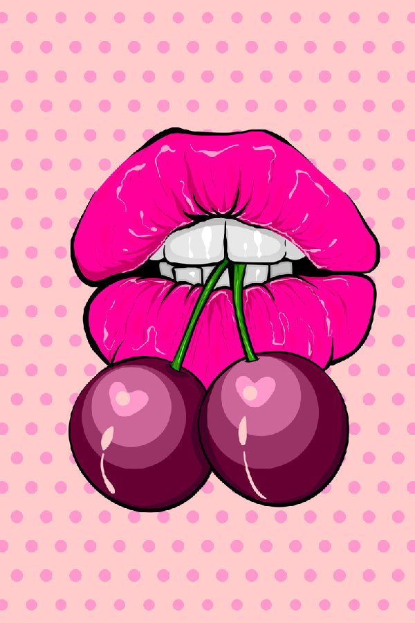 Girl Lips & Cherries Illustration Print 100% Australian Made