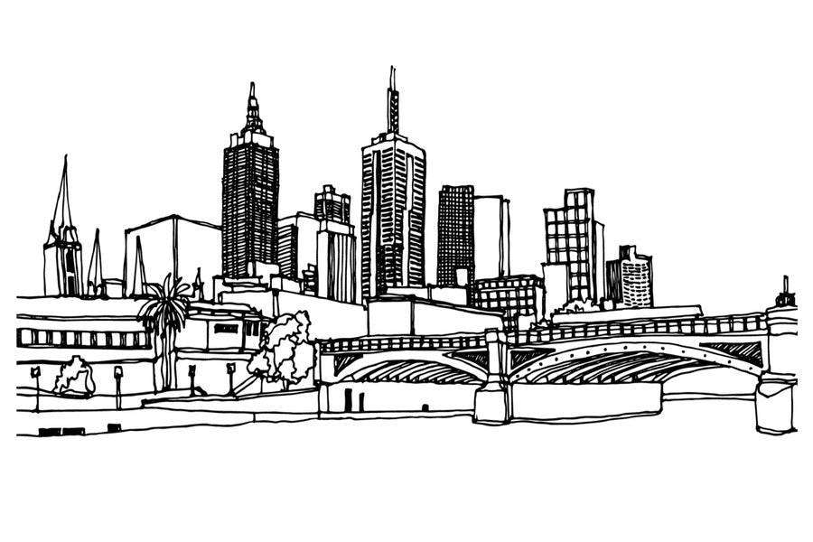 City with Bridge Vector Design Print 100% Australian Made