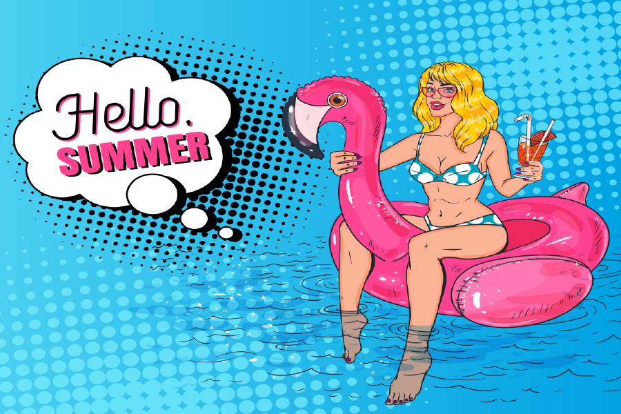 Hello Summer Quote & Girl on Flamingo Balloon Print 100% Australian Made