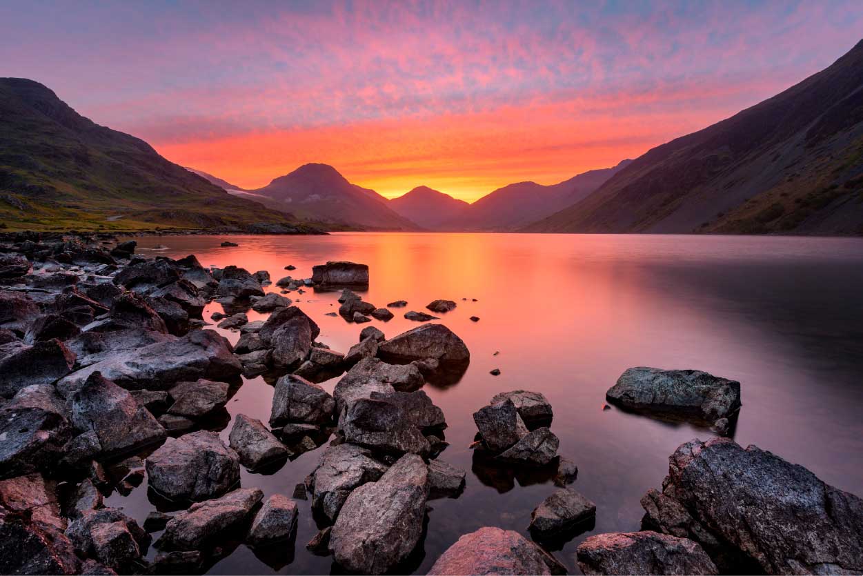 Bella Home Red Sky At Sunrise With Rocks On The Lake Print Canvas Ready to hang