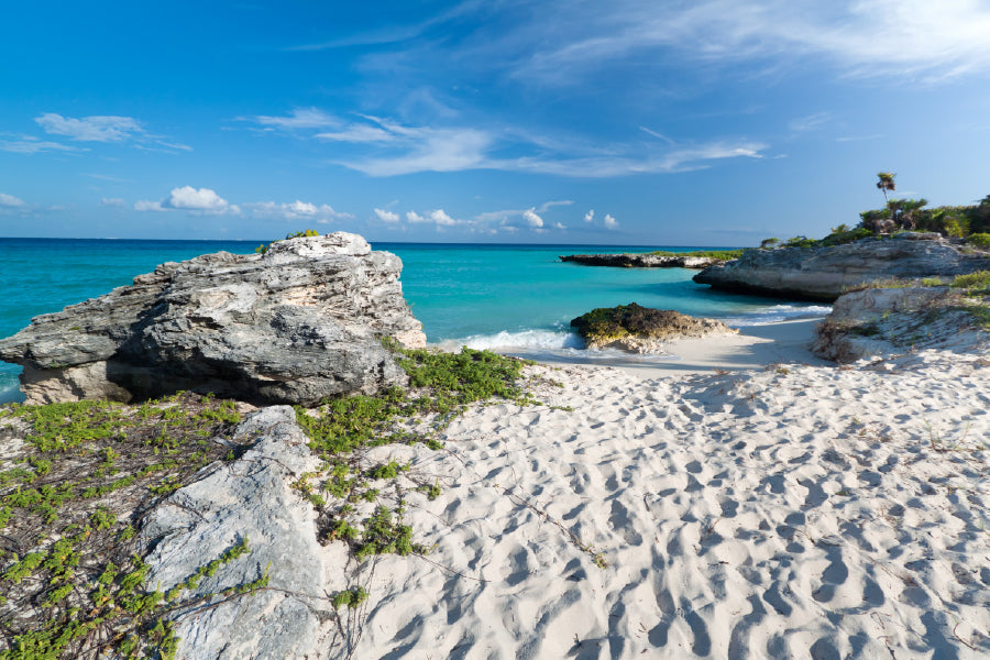 Rocks on Caribbean Beach with White Sand Photograph Print 100% Australian Made