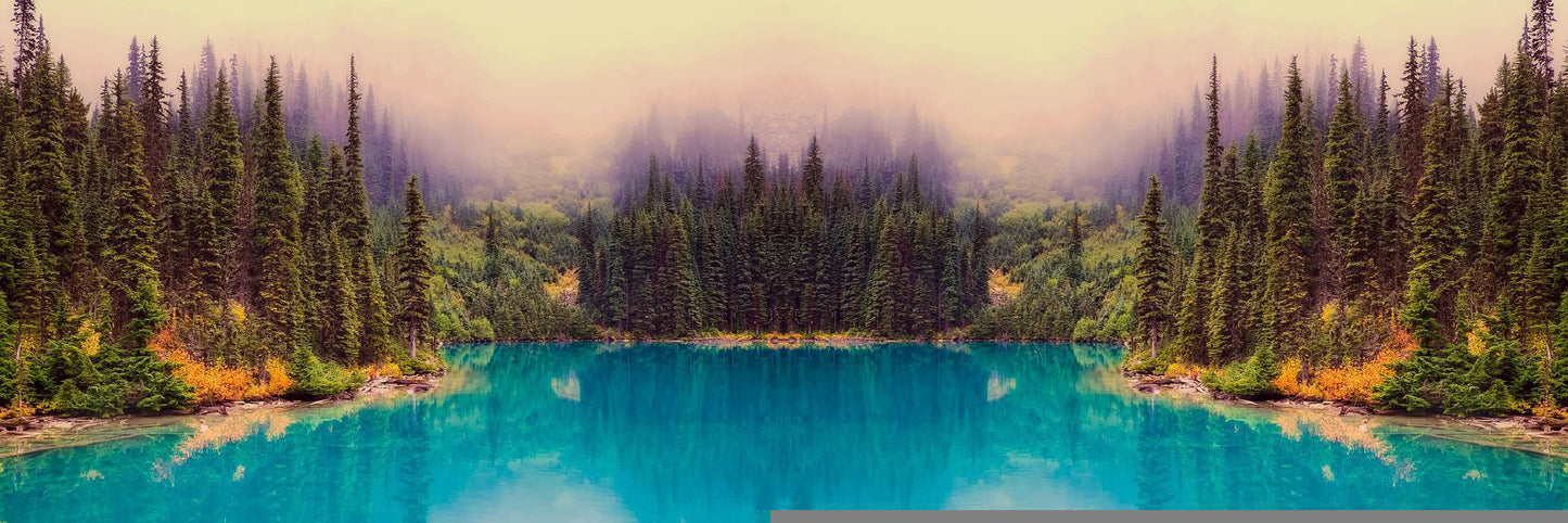 Panoramic Canvas Trees Near Blue Lake View Photograph High Quality 100% Australian Made Wall Canvas Print Ready to Hang