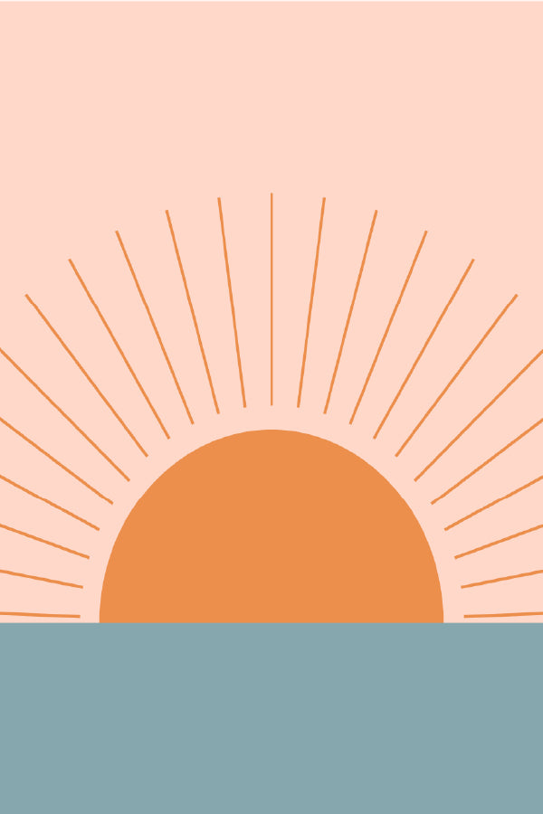 Orange Sun over Gray Sea Vector Design Art Print 100% Australian Made