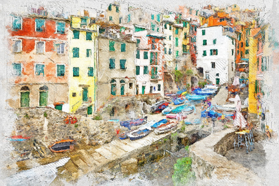 Boats on Canal Watercolor Painting Print 100% Australian Made