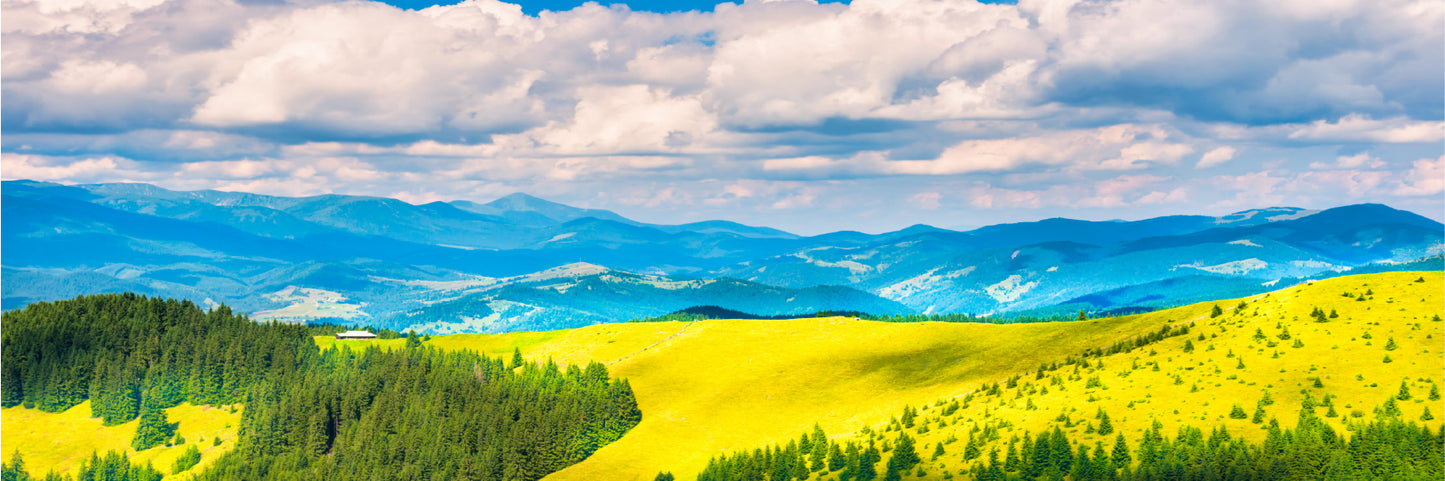 Panoramic Canvas Green Valley & Hills View Photograph High Quality 100% Australian Made Wall Canvas Print Ready to Hang