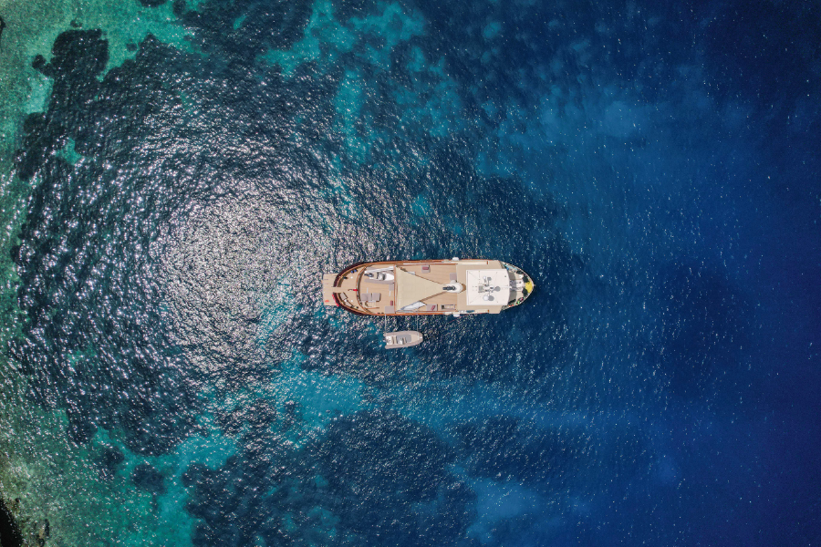 Boat On Sea Aerial Photograph View Print 100% Australian Made