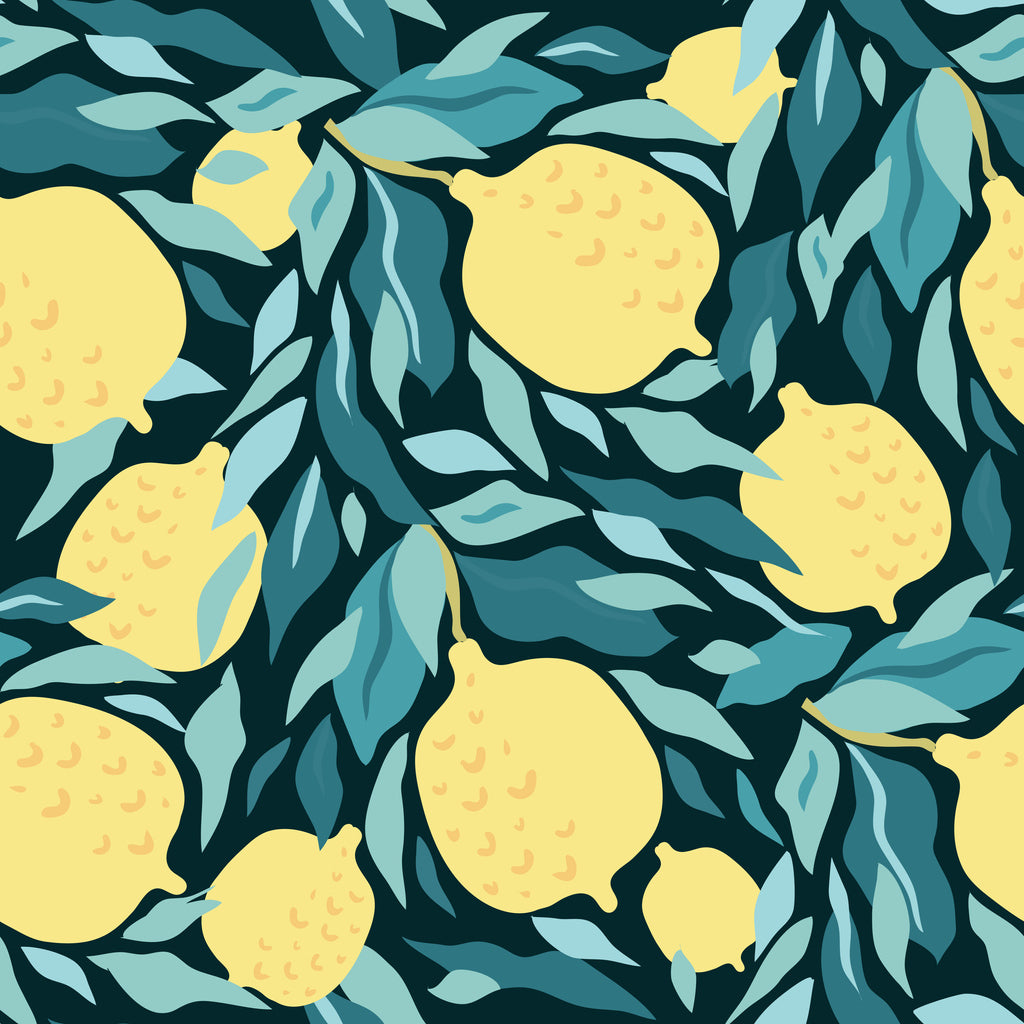 Square Canvas Lemon & Leaves Vector Art Design High Quality Print 100% Australian Made