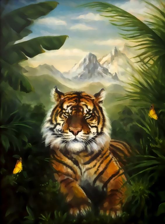 Tiger in Forest Oil Painting Home Decor Premium Quality Poster Print Choose Your Sizes