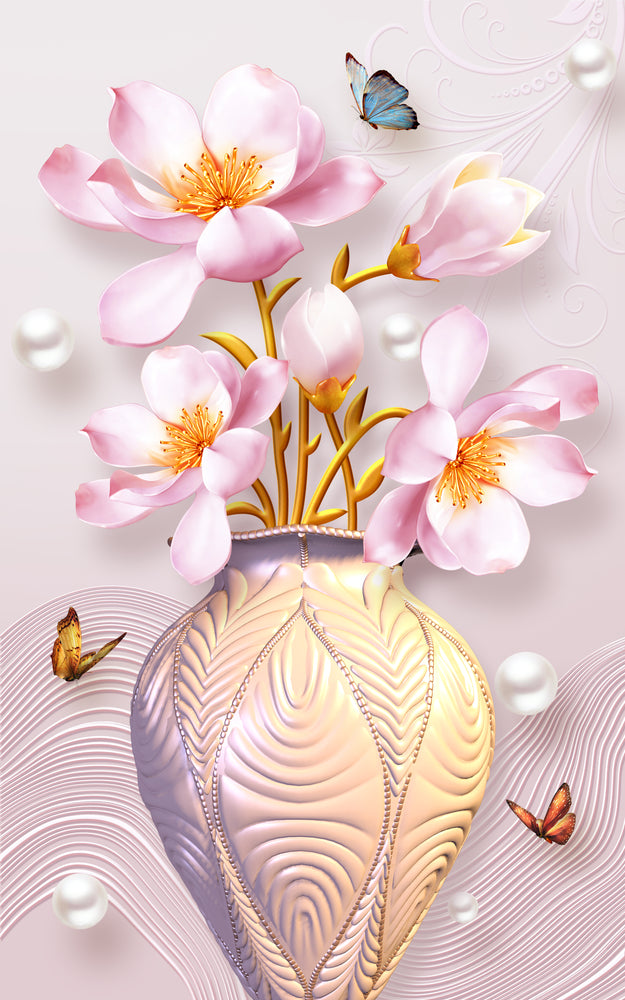 Pink Floral Vase Fractal Design Print 100% Australian Made