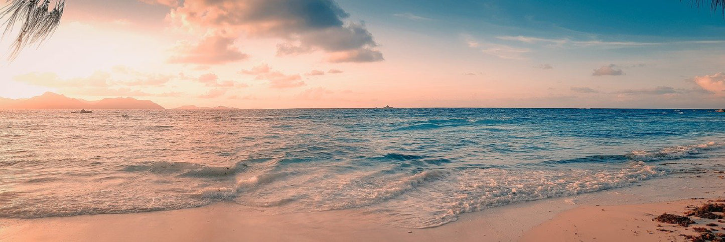 Panoramic Canvas Seychelles Beach Sunset View Photograph High Quality 100% Australian Made Wall Canvas Print Ready to Hang