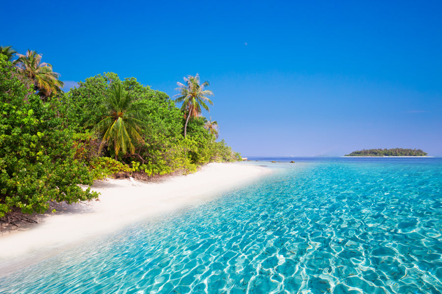 Island Sandy Beach & Palm Trees View Photograph Home Decor Premium Quality Poster Print Choose Your Sizes