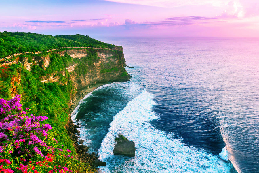 Uluwatu Cliff & Sea Pink Sunset Photograph Home Decor Premium Quality Poster Print Choose Your Sizes