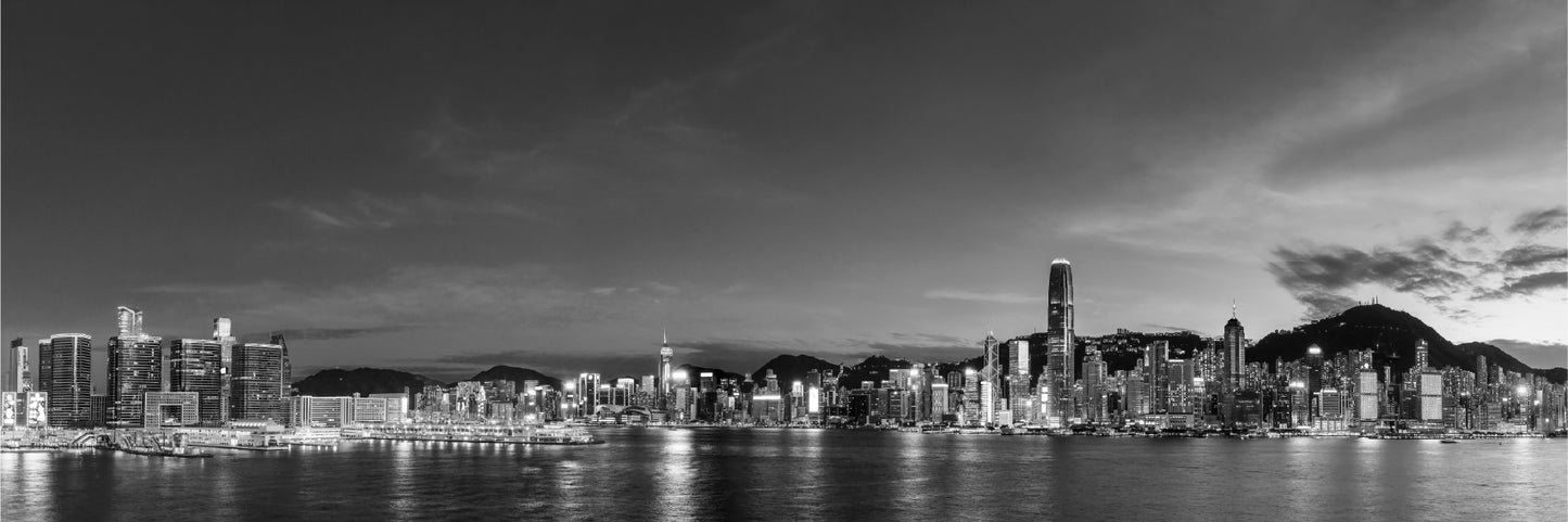 Panoramic Canvas Victoria Harbor B&W View Photograph High Quality 100% Australian Made Wall Canvas Print Ready to Hang